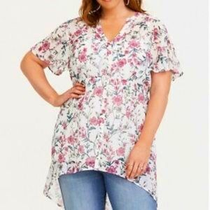 Torrid floral button front high low tunic